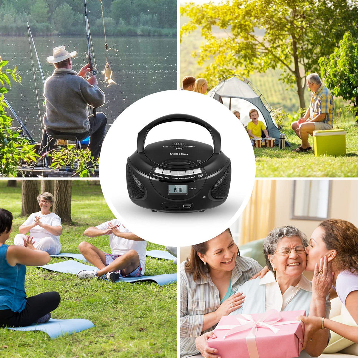 Portable CD Boombox with AM/FM Radio, Bluetooth, USB, SD Card, LCD Display, Black D933148