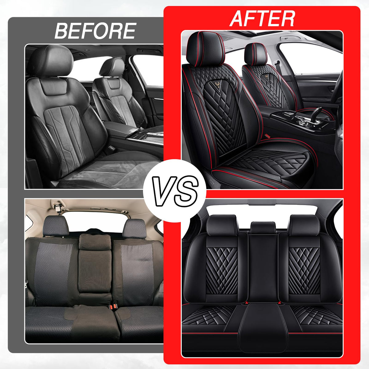 Black-Red Leather Car Seat Covers Full Set M59788