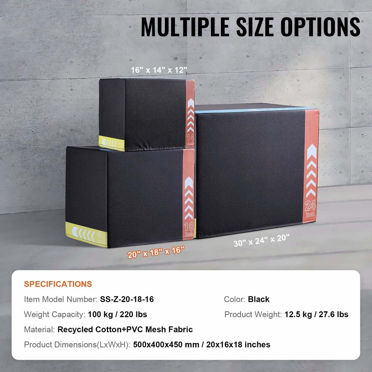 20/18/16 Inch Black Anti-Slip Plyo Box R6561
