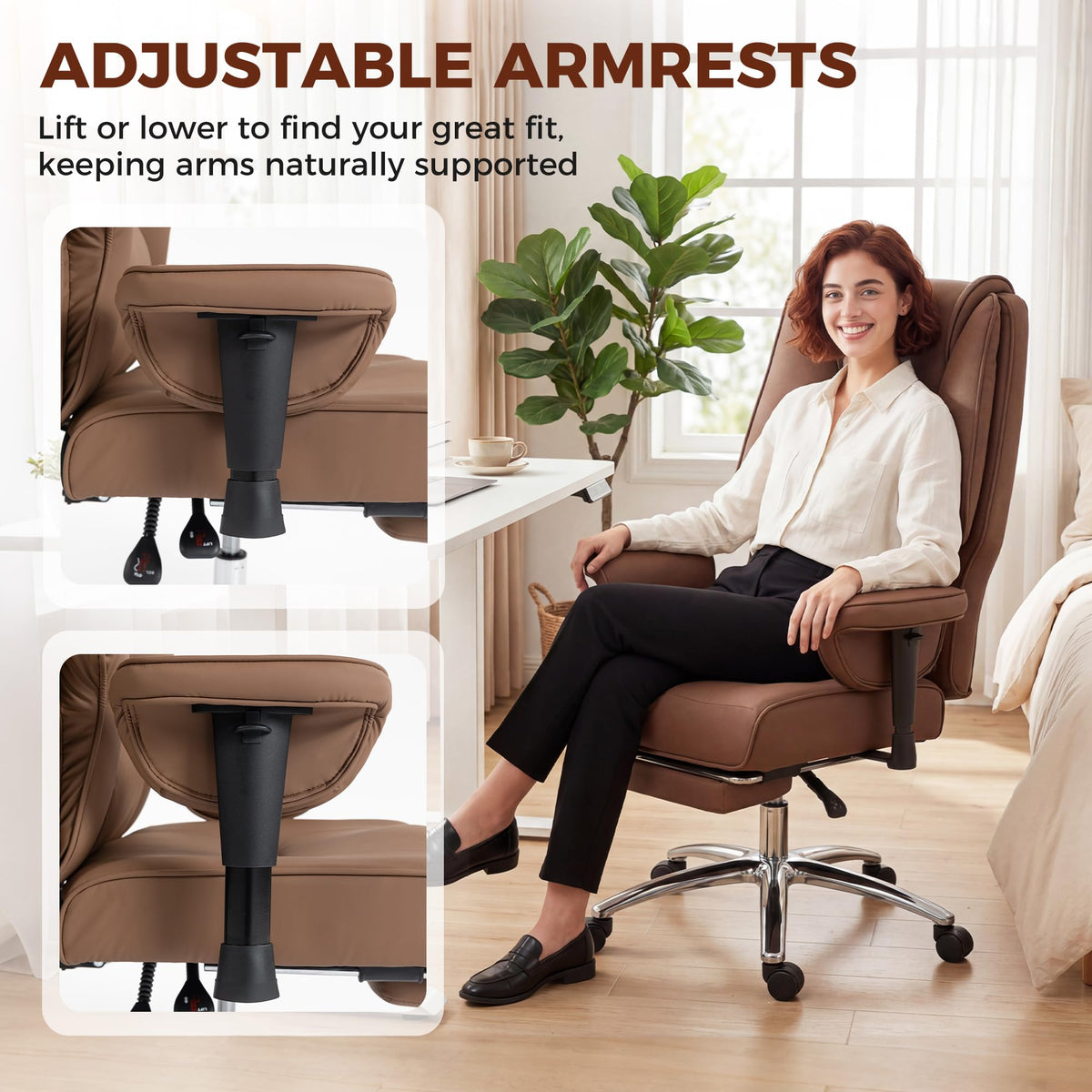 Brown Ergonomic Reclining Office Chair with Footrest V772526