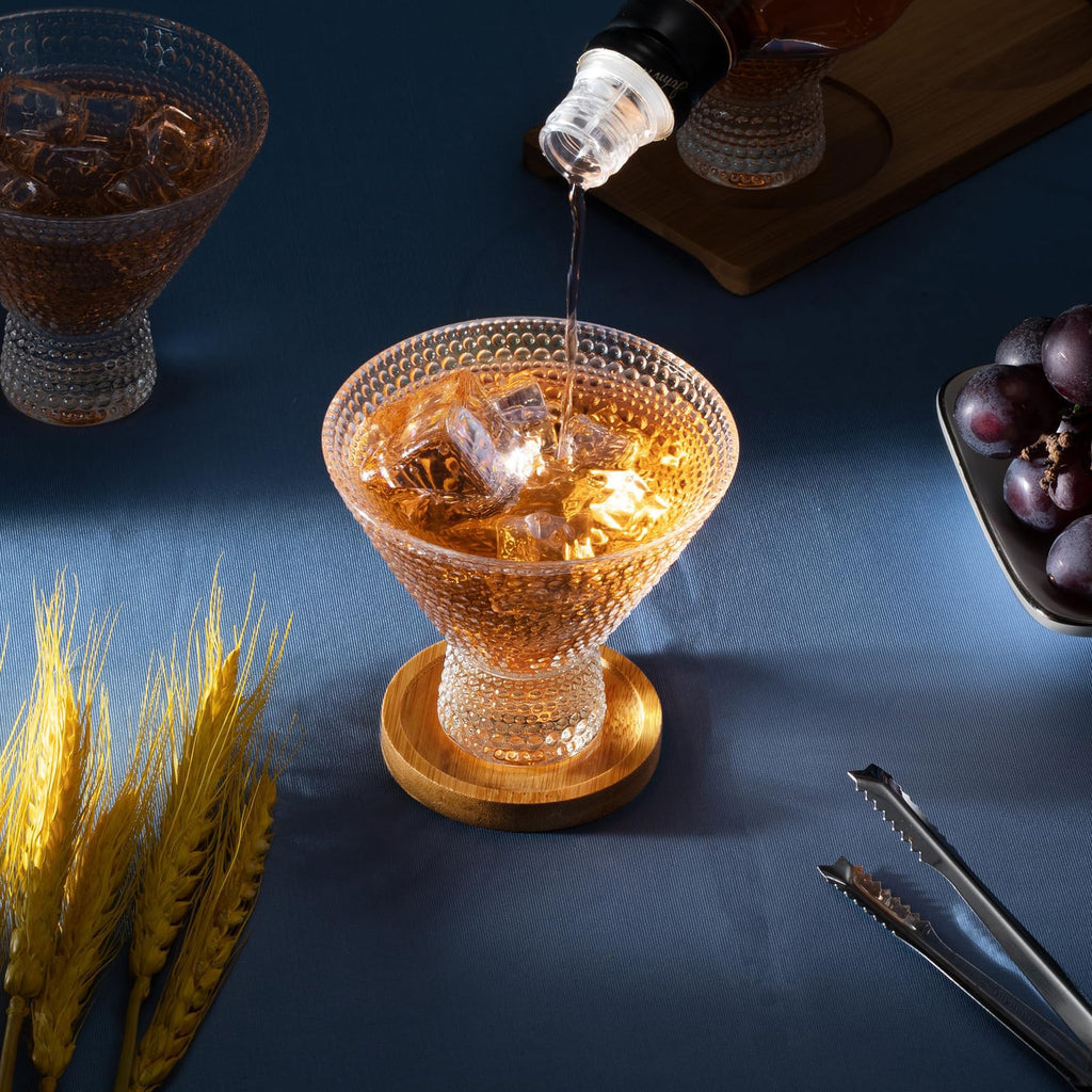 Stemless Vintage Martini Glasses 8Oz Set Of 6 Hobnail Amber G881