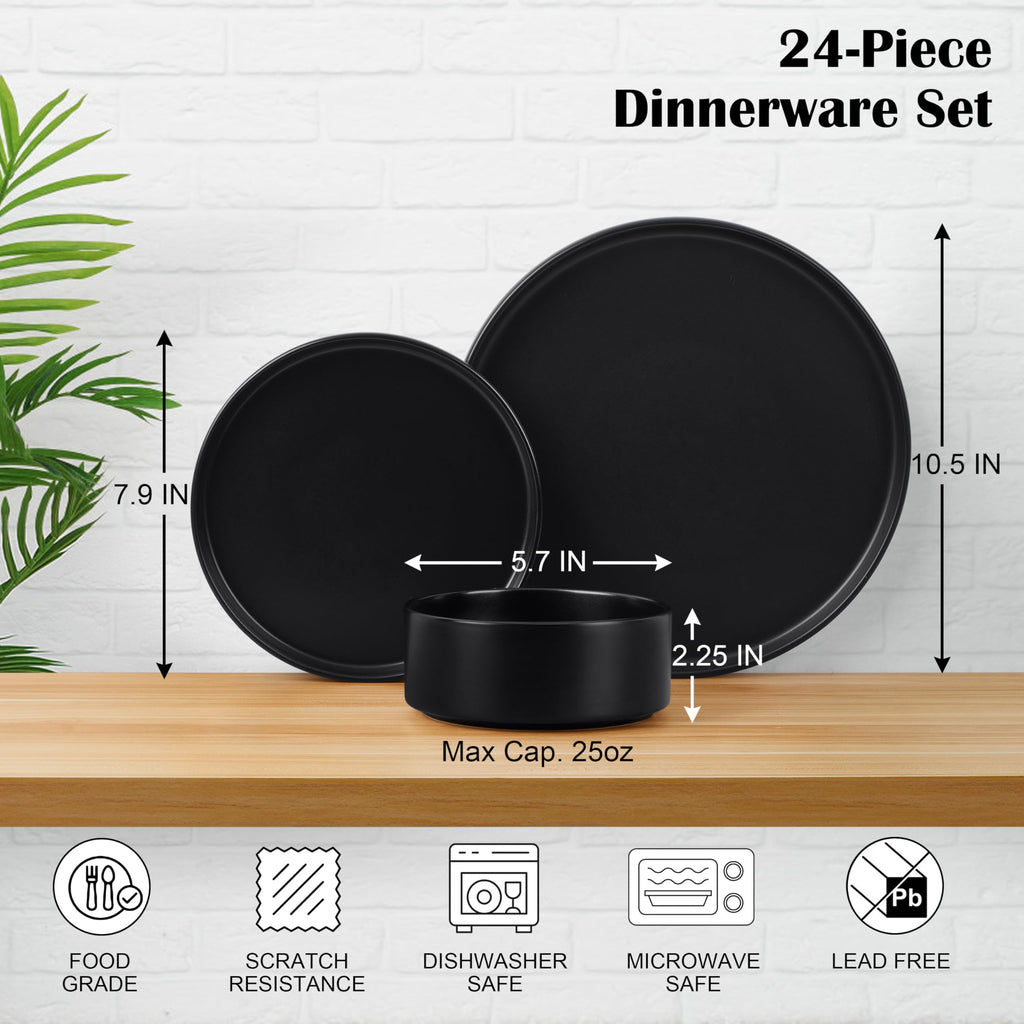 Black 24-Piece Stoneware Dinnerware Set for 8 R1283