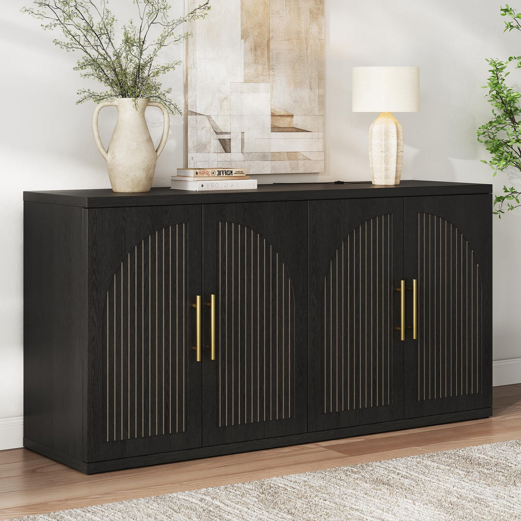 63" Black Wood Buffet Cabinet with Storage W5527