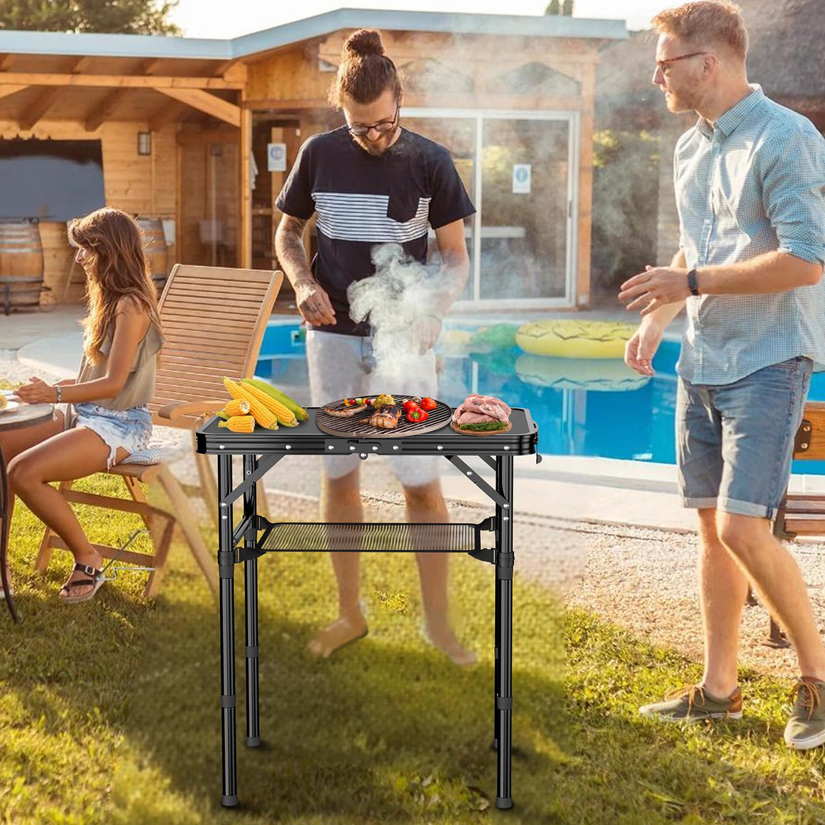 2 FT Folding Camping Table with 3 Adjustable Height L505