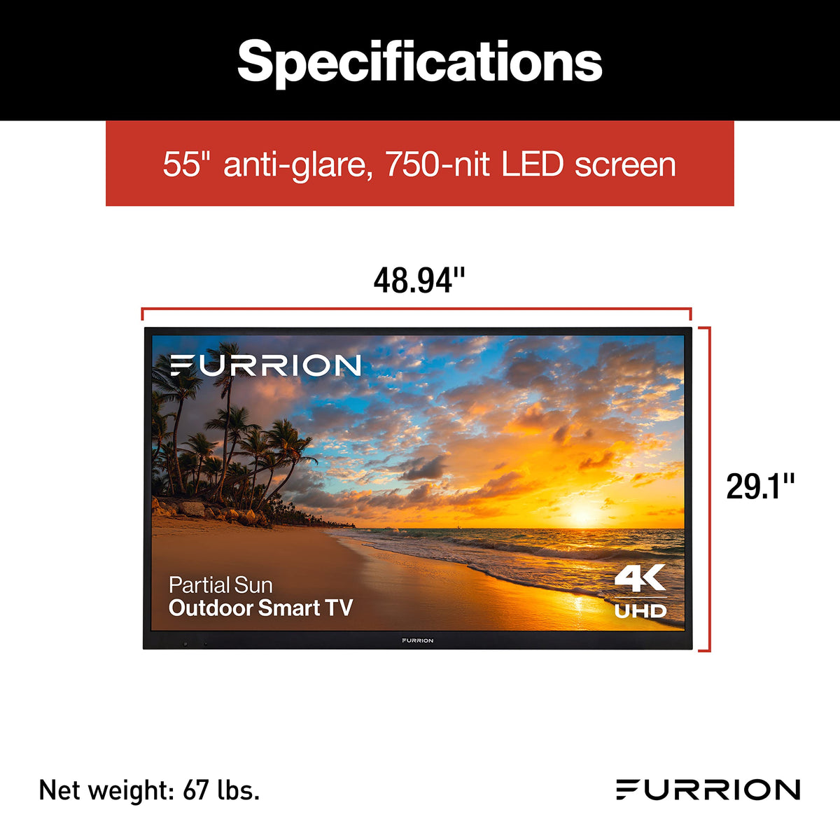 55-Inch 4K Weatherproof Outdoor Smart TV with HDR10 A249