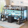 Twin Over Twin Bunk Bed with Desk and LED Lights A838177