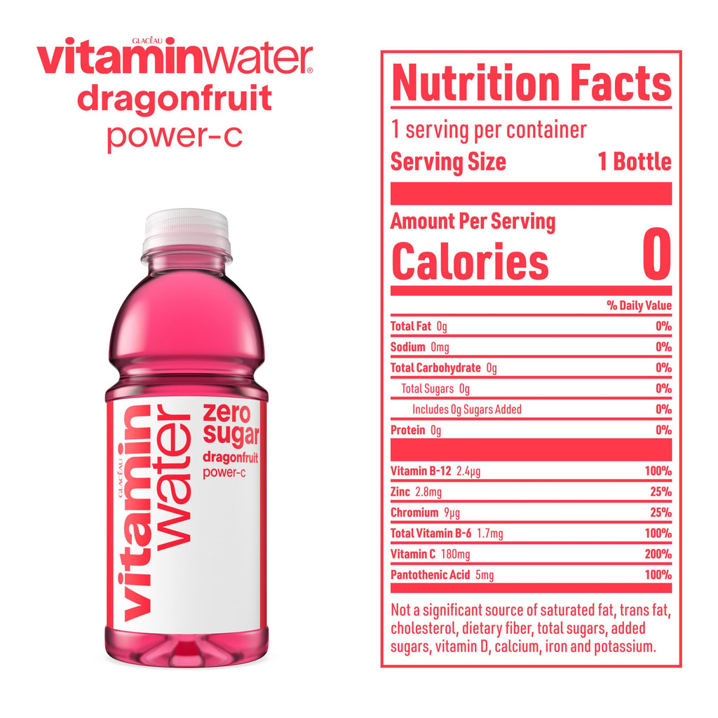 Dragonfruit Flavored Electrolyte Enhanced Bottled Water with Vitamin b5, b6, b12, 20 Fl Oz, 12 Pack J22021