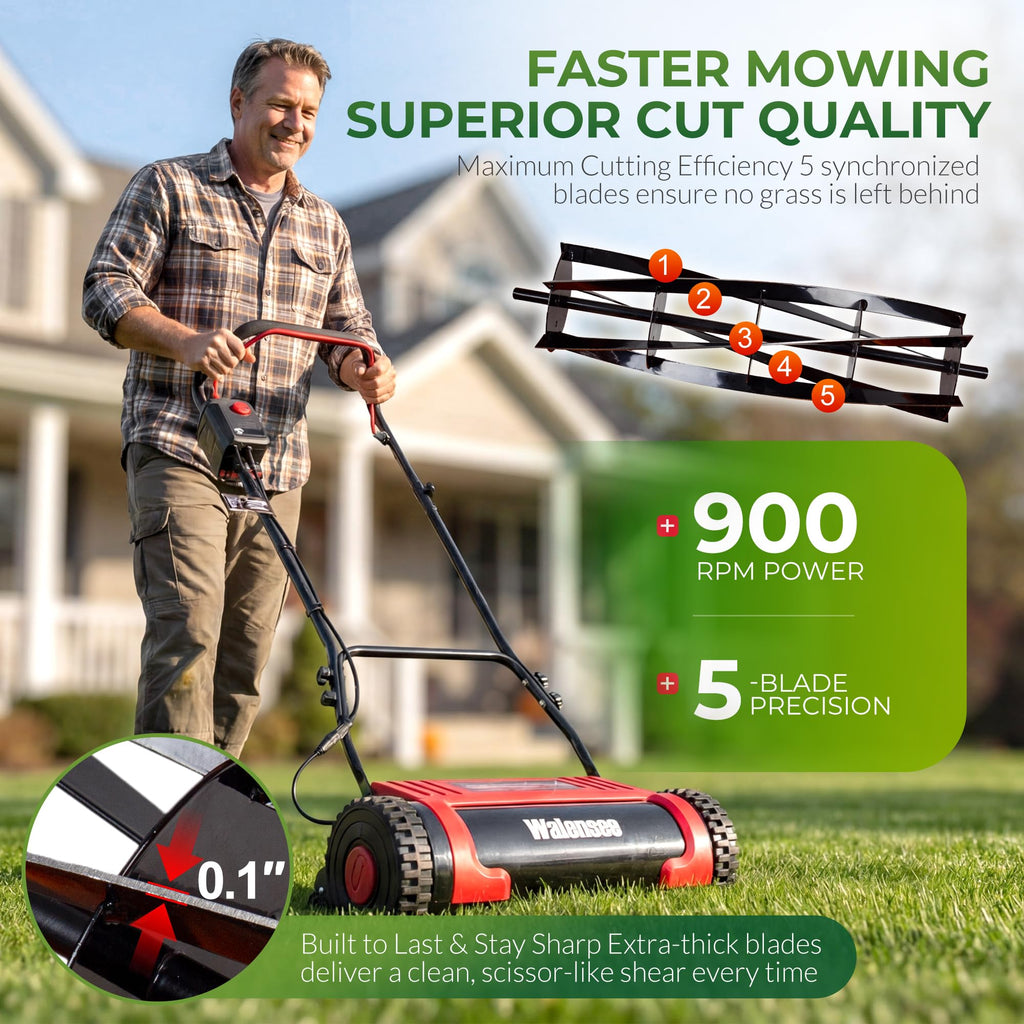 16-Inch Cordless Electric Reel Lawn Mower with 2 Batteries D956