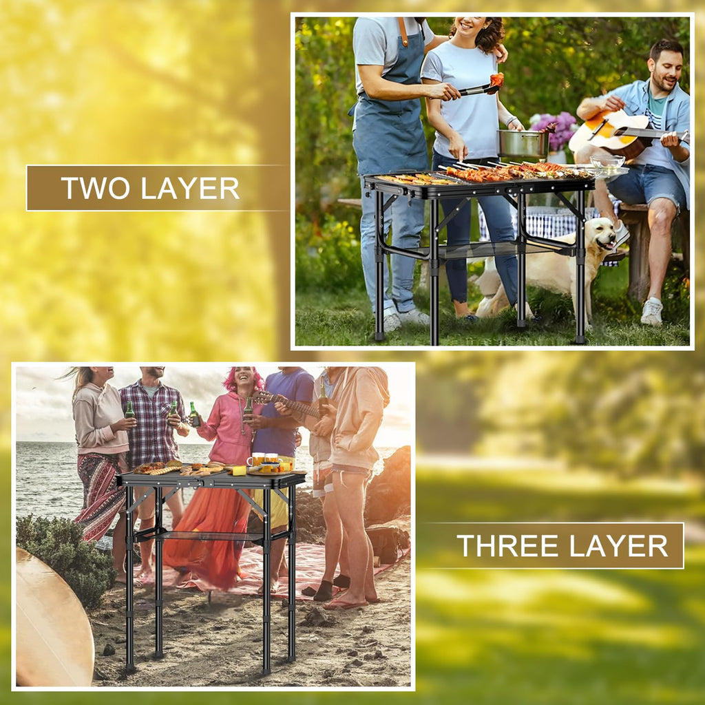 2 FT Folding Camping Table with 3 Adjustable Height L505