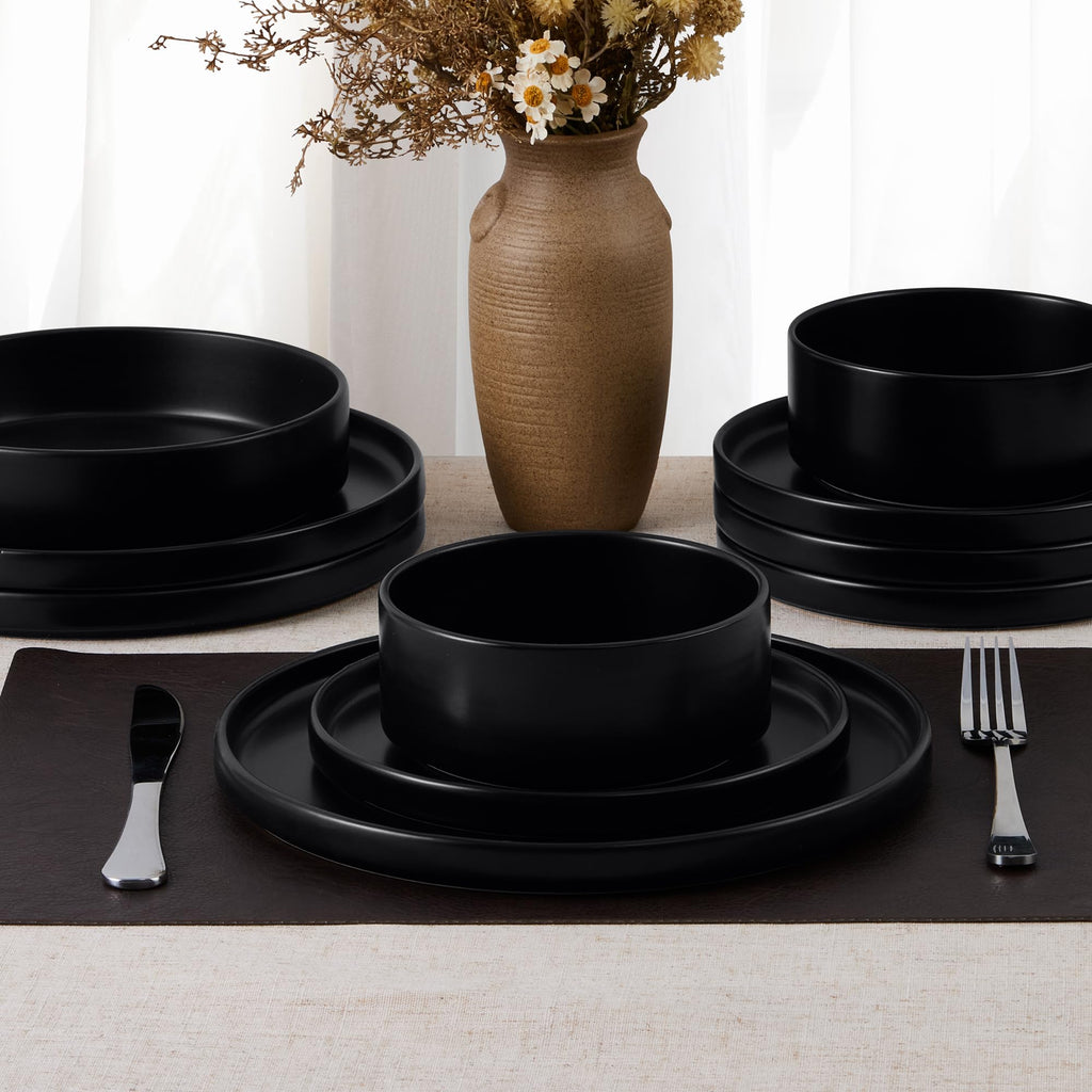 Black 24-Piece Stoneware Dinnerware Set for 8 R1283
