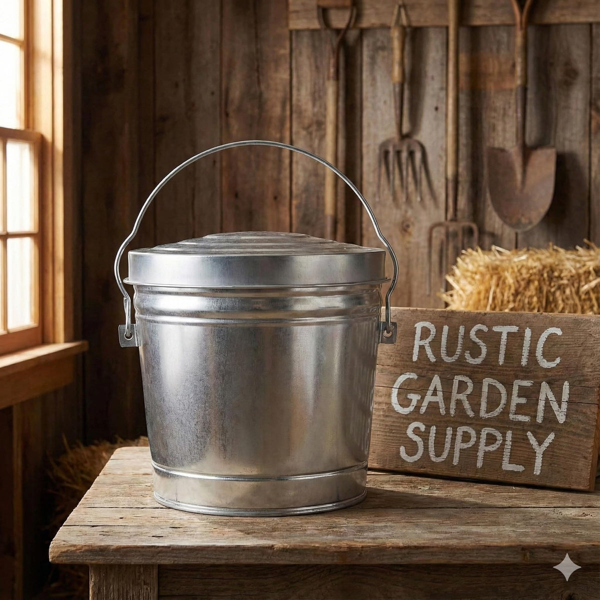 6-Gallon Galvanized Steel Trash Can with Locking Lid G69588