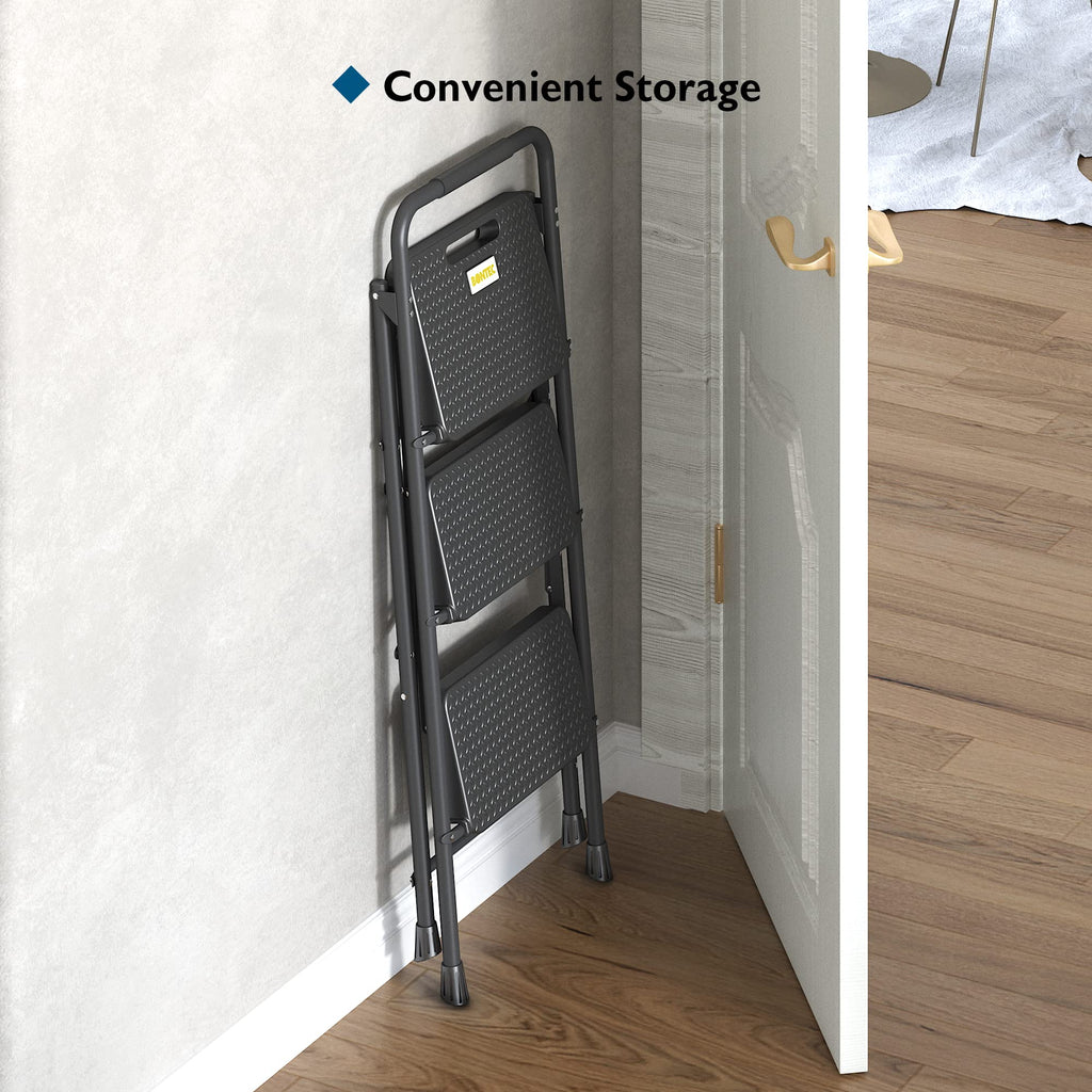Folding Step Stool 600lbs Max Load Capacity Black S3497