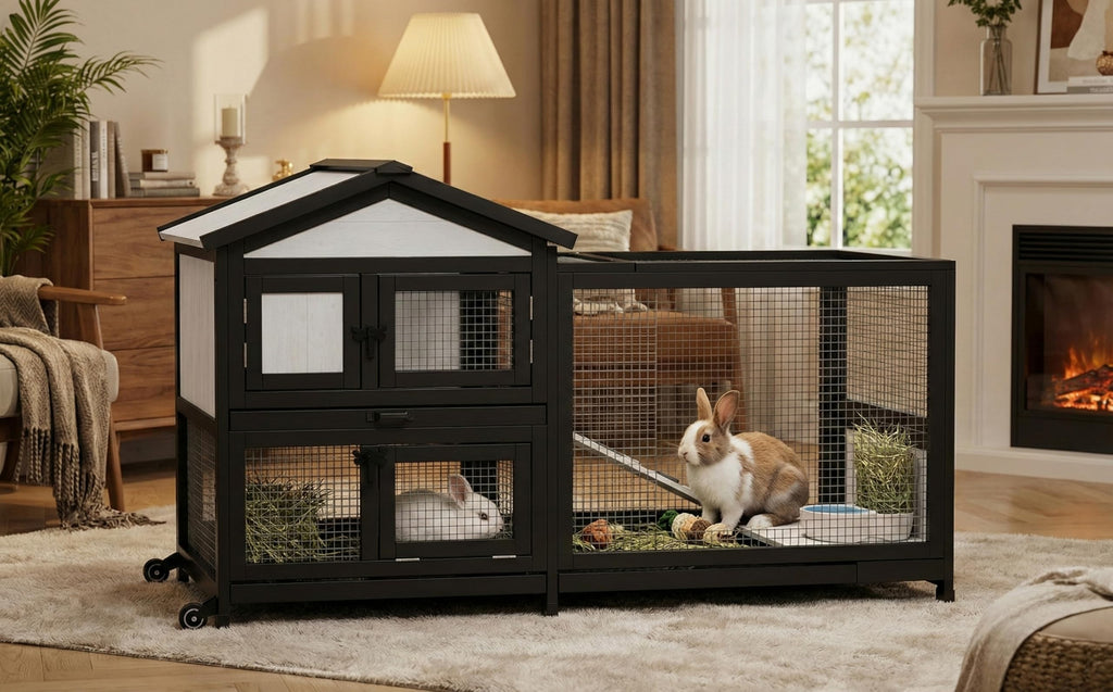 Black 2-Story Rabbit Hutch with Pull Out Tray H300795