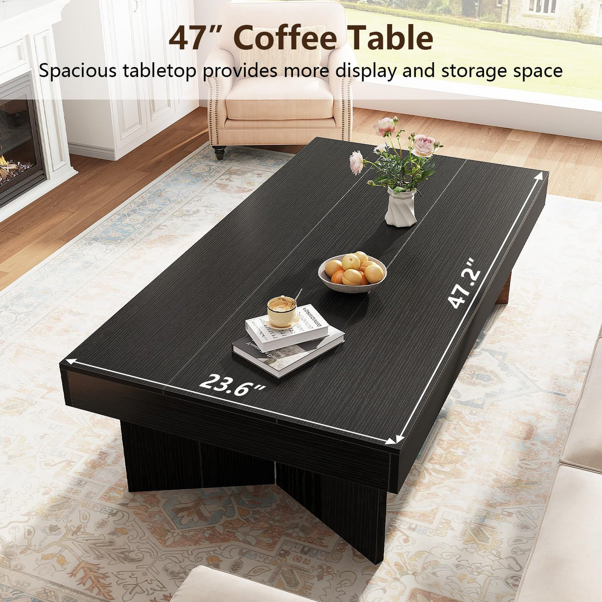 47" Black Wood Rectangle Coffee Table O563555