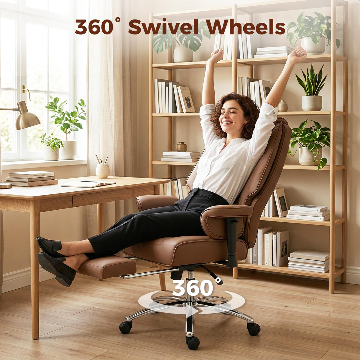 Brown Ergonomic Reclining Office Chair with Footrest V772526