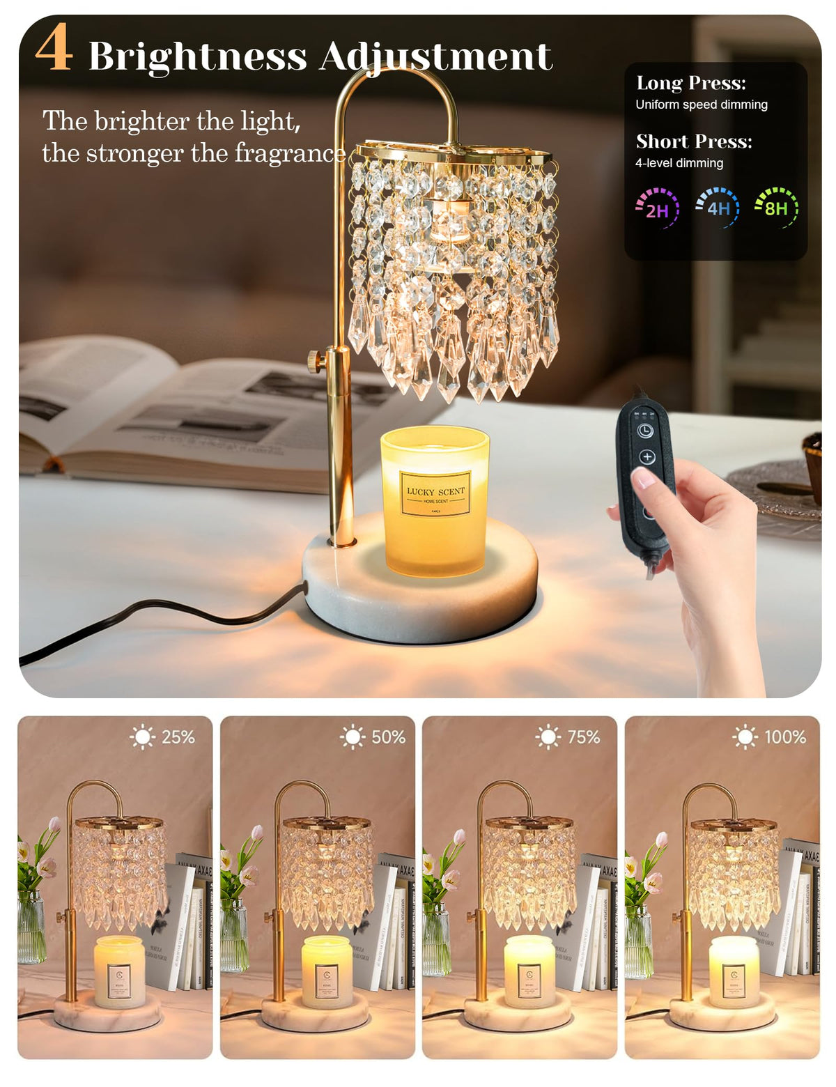Candle Warmer Lamp with Timer Dimmable Adjustable Height Gold O4928