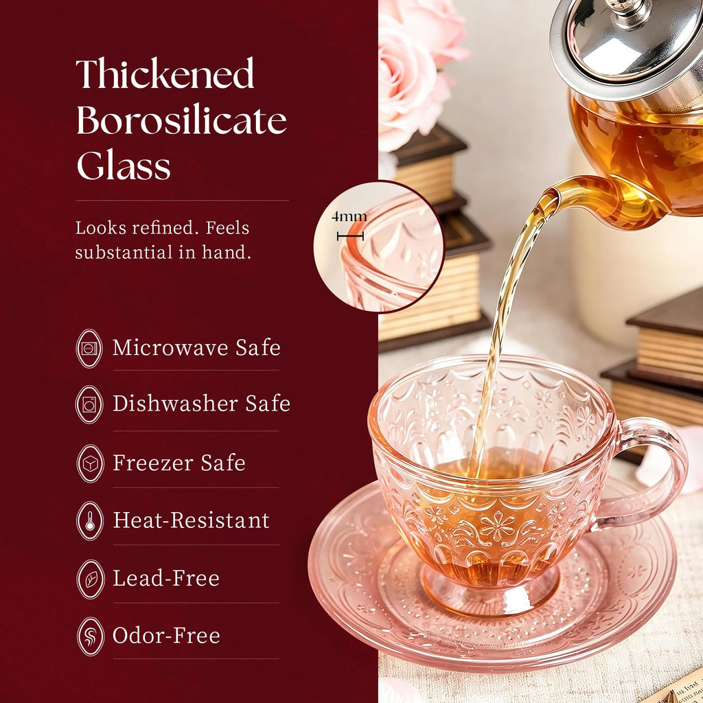 Glass Tea Cup and Saucer Set, 12 oz V623050