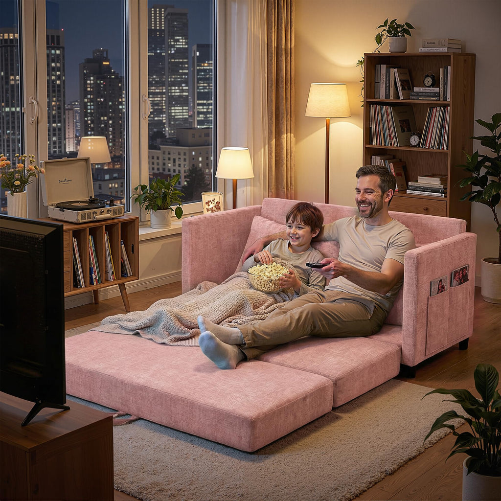 Pink Convertible Sofa Bed with Side Table H56807