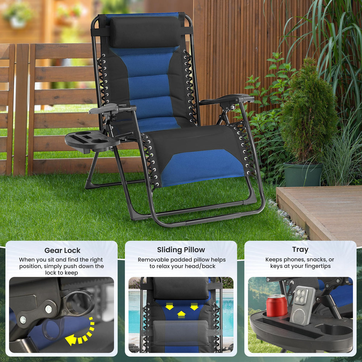 Oversized Zero Gravity Chair 2 Pack Folding Recliner with Pillow & Cup Holder U3280