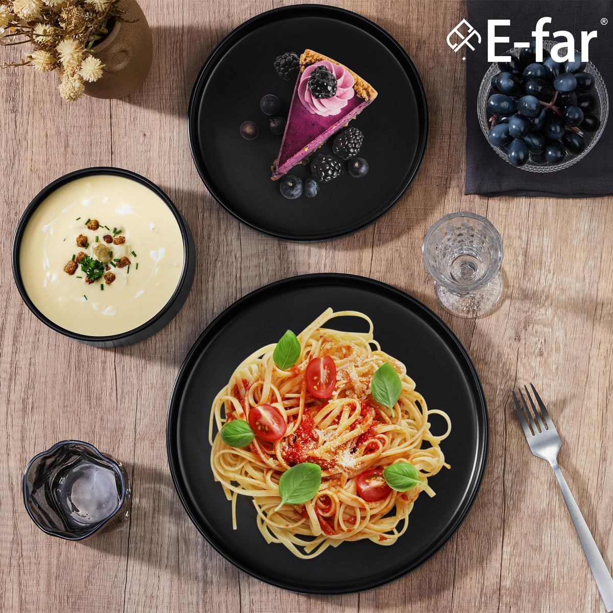 Black 24-Piece Stoneware Dinnerware Set for 8 R1283