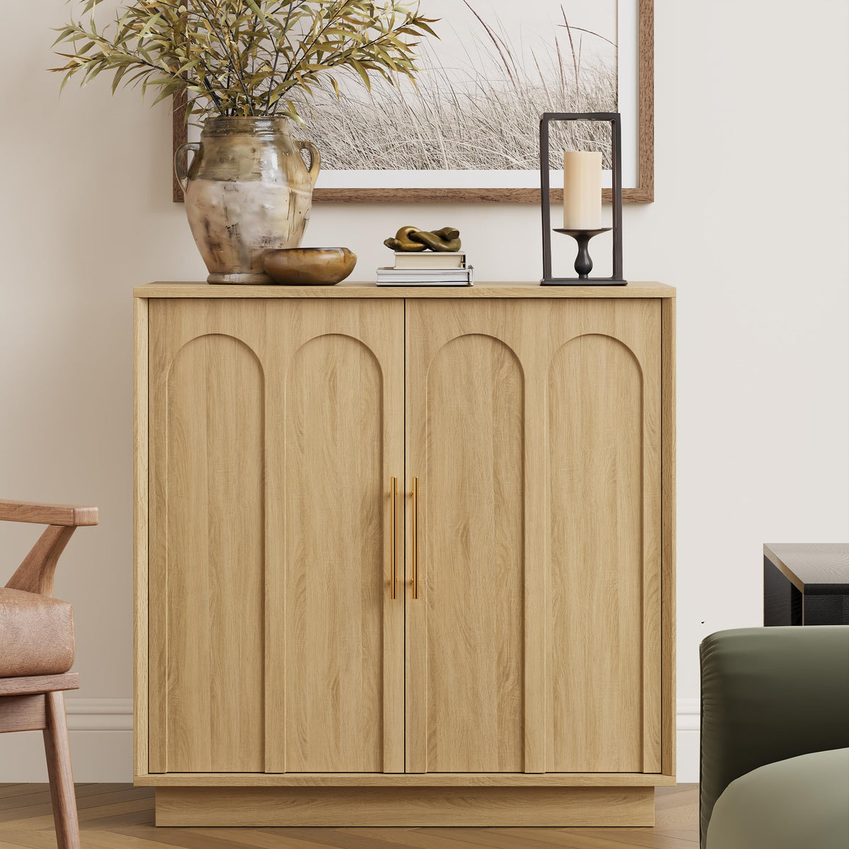 31.5" Oak Sideboard Buffet Cabinet with Storage A81802