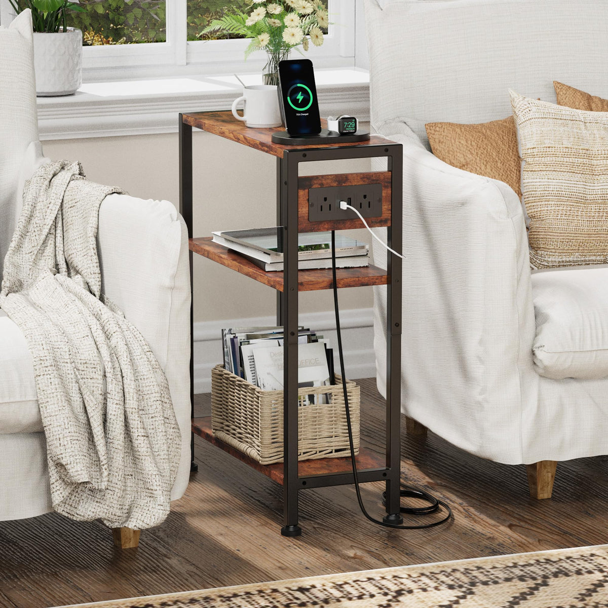 3-Tier Side Table with Charging Station Y40025