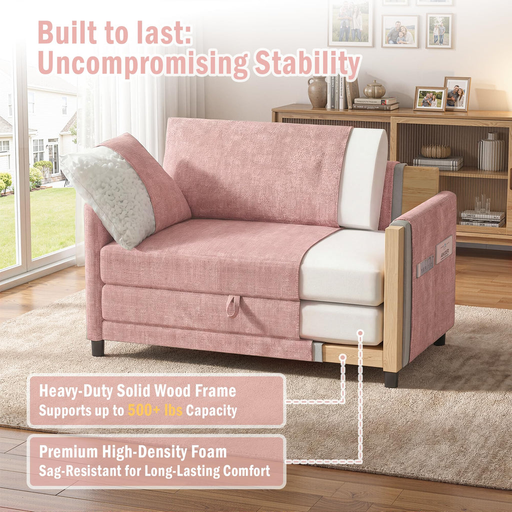 Pink Convertible Sofa Bed with Side Table H56807