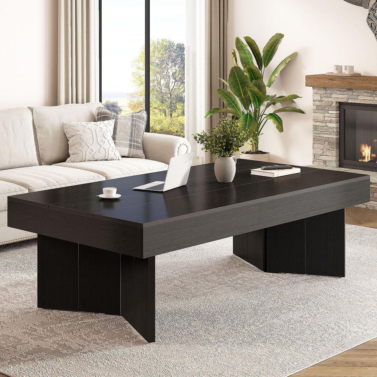 47" Black Wood Rectangle Coffee Table O563555