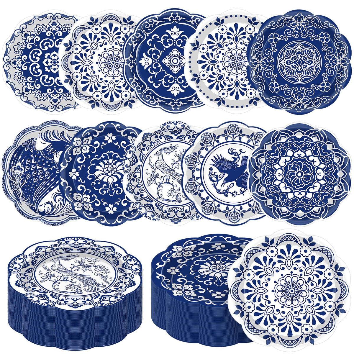 120 Pieces 7 Inch Blue Floral Paper Plates D63459