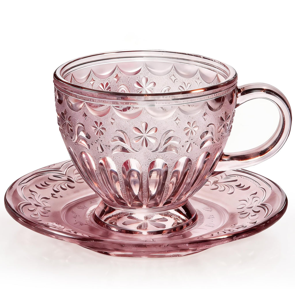 Glass Tea Cup and Saucer Set, 12 oz V623050