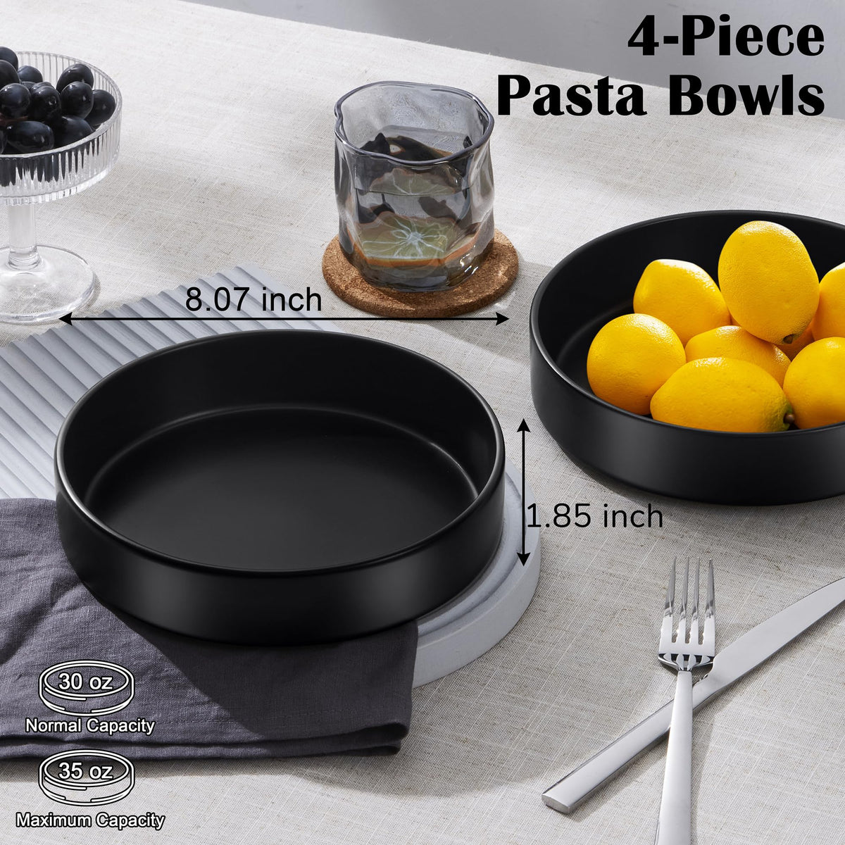 Black 24-Piece Stoneware Dinnerware Set for 8 R1283