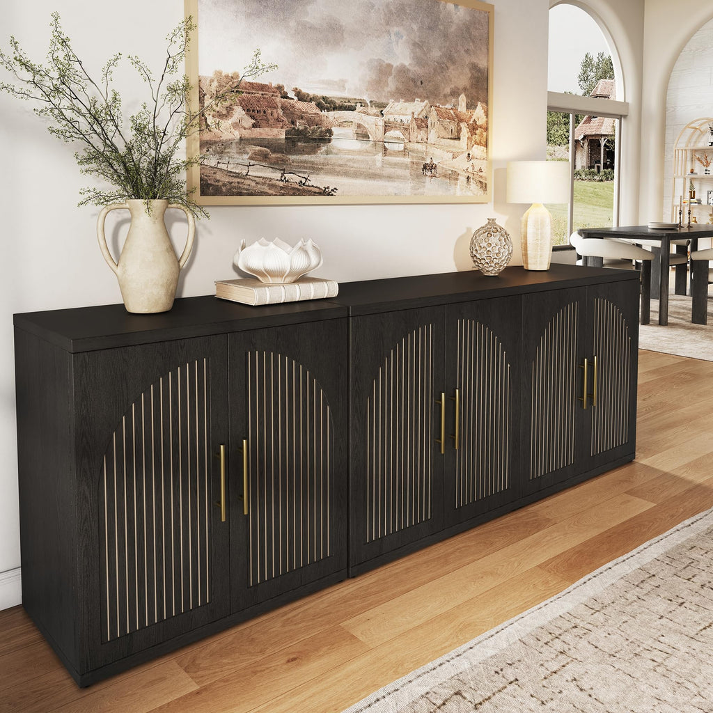 63" Black Wood Buffet Cabinet with Storage W5527