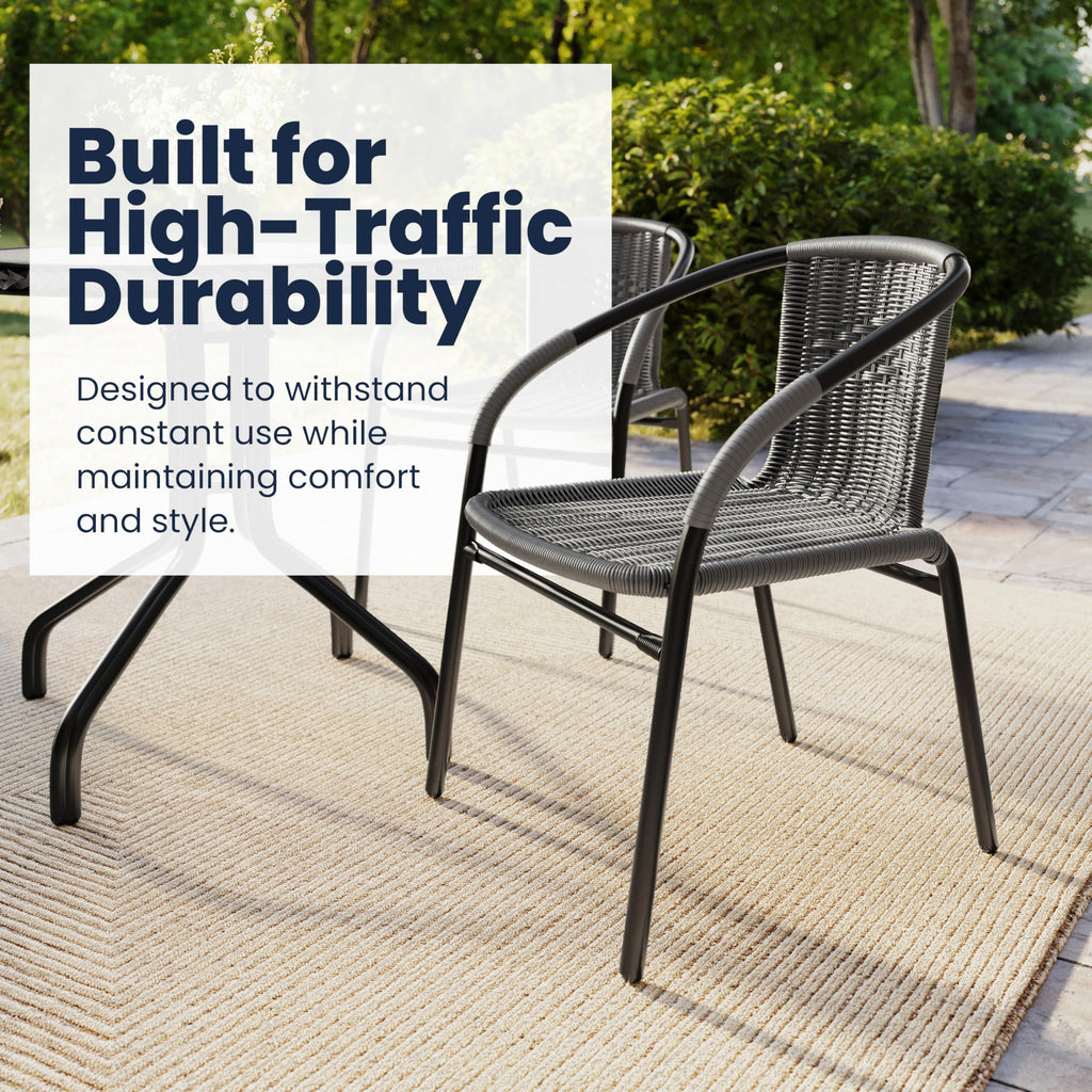 Gray PE Rattan Stackable Patio Dining Chair 4-Pack A655
