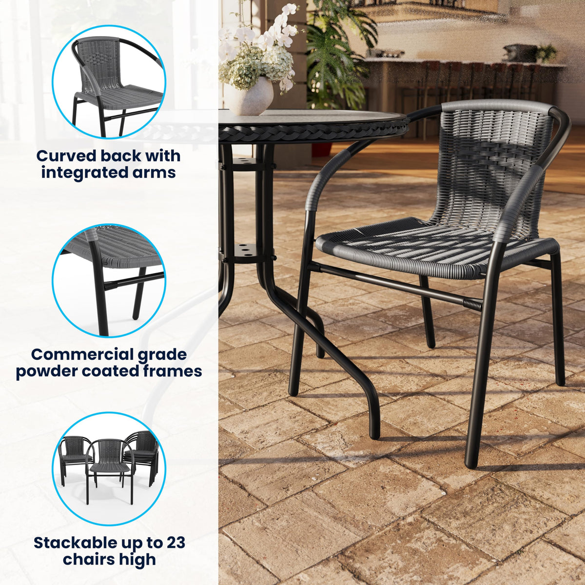 Gray PE Rattan Stackable Patio Dining Chair 4-Pack A655