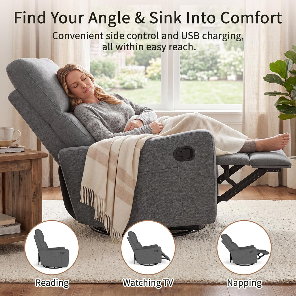 Light Brown Velvet Swivel Rocker Recliner Chair J459453