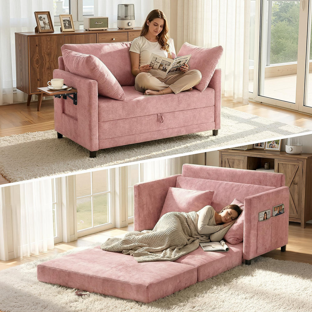 Pink Convertible Sofa Bed with Side Table H56807