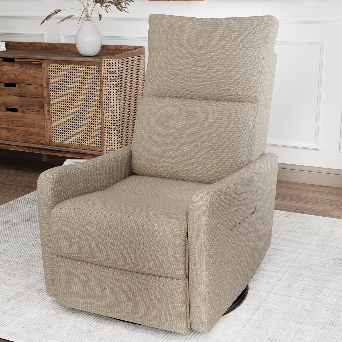 Light Brown Velvet Swivel Rocker Recliner Chair J459453