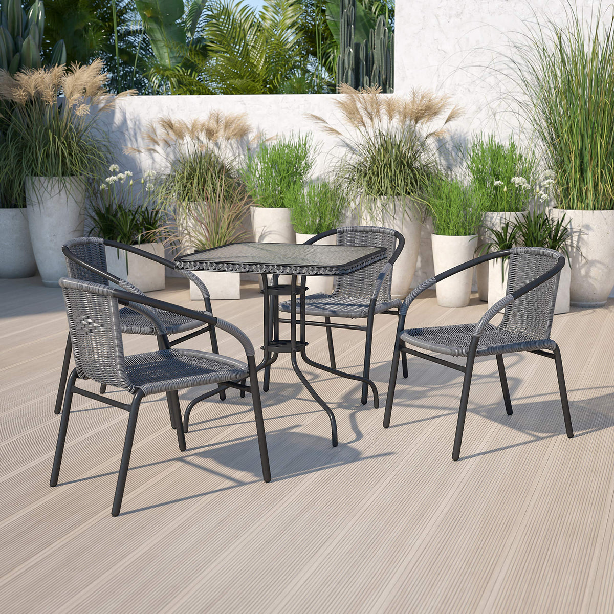 Gray PE Rattan Stackable Patio Dining Chair 4-Pack A655