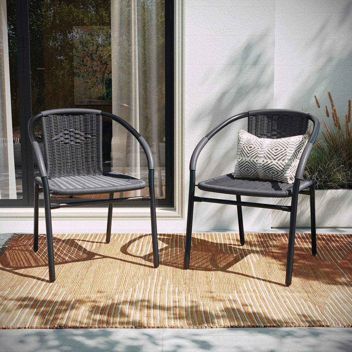 Gray PE Rattan Stackable Patio Dining Chair 4-Pack A655